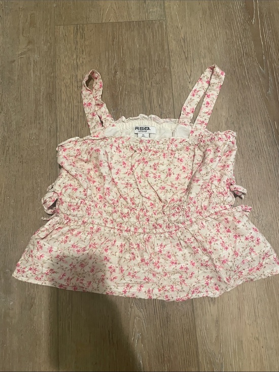 RSQ Other - RSQ Girls Cream Tank Top with Pink Floral Ruffle